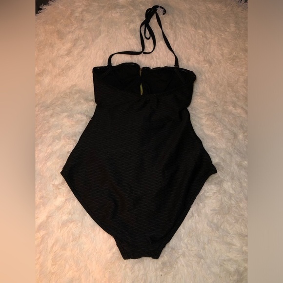 VENUS Lascana Black Bandeau One-Piece Swimsuit with gold zipper size 8 C/D - Picture 9 of 14
